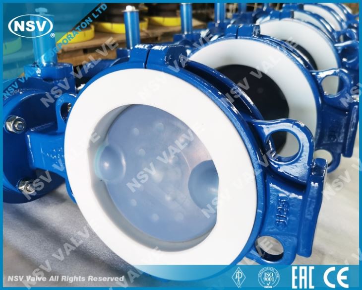 Vanne papillon en acier au carbone revêtue de PTFE